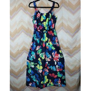 Navy blue with floral print sleveless knit stretch dress